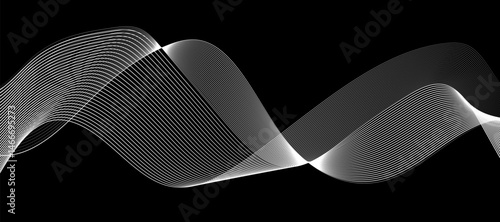 Abstract vector design featuring smooth, flowing gray wave lines on a white background. The waves should have a soft gradient and elegant curves, creating a sense of motion and calm. 