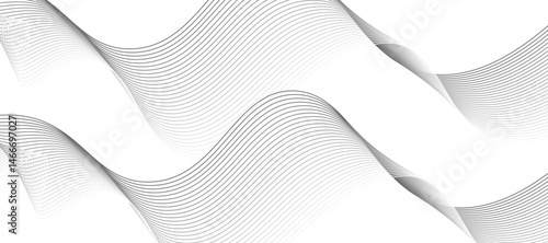 Abstract vector design featuring smooth, flowing gray wave lines on a white background. The waves should have a soft gradient and elegant curves, creating a sense of motion and calm. 