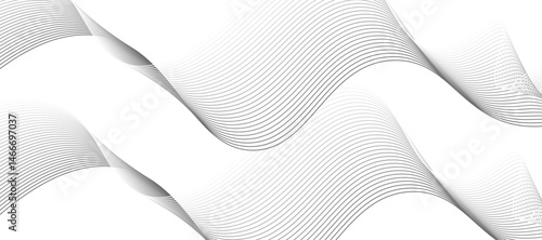 Abstract vector design featuring smooth, flowing gray wave lines on a white background. The waves should have a soft gradient and elegant curves, creating a sense of motion and calm. 