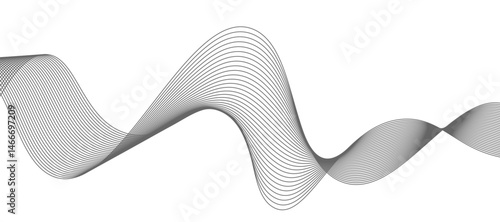 Abstract vector design featuring smooth, flowing gray wave lines on a white background. The waves should have a soft gradient and elegant curves, creating a sense of motion and calm. 