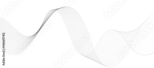 Abstract vector design featuring smooth, flowing gray wave lines on a white background. The waves should have a soft gradient and elegant curves, creating a sense of motion and calm. 