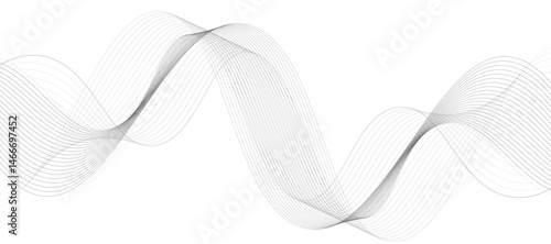 Abstract vector design featuring smooth, flowing gray wave lines on a white background. The waves should have a soft gradient and elegant curves, creating a sense of motion and calm. 
