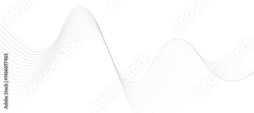 Abstract vector design featuring smooth, flowing gray wave lines on a white background. The waves should have a soft gradient and elegant curves, creating a sense of motion and calm. 