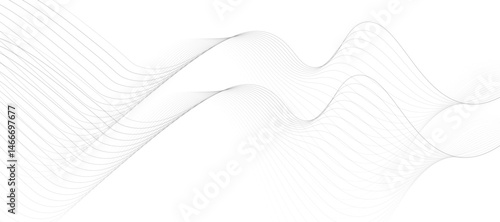 Abstract vector design featuring smooth, flowing gray wave lines on a white background. The waves should have a soft gradient and elegant curves, creating a sense of motion and calm. 