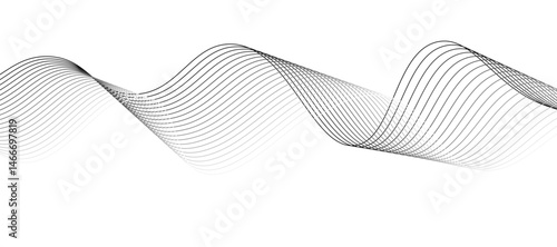 Abstract vector design featuring smooth, flowing gray wave lines on a white background. The waves should have a soft gradient and elegant curves, creating a sense of motion and calm. 