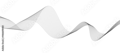 Abstract vector design featuring smooth, flowing gray wave lines on a white background. The waves should have a soft gradient and elegant curves, creating a sense of motion and calm. 