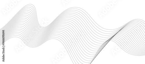 Abstract vector design featuring smooth, flowing gray wave lines on a white background. The waves should have a soft gradient and elegant curves, creating a sense of motion and calm. 