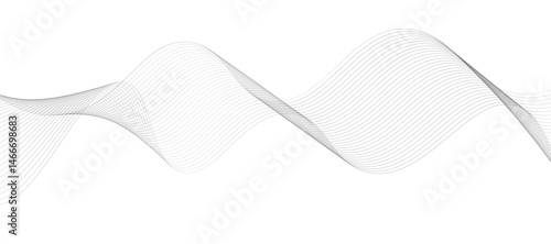 Abstract vector design featuring smooth, flowing gray wave lines on a white background. The waves should have a soft gradient and elegant curves, creating a sense of motion and calm. 