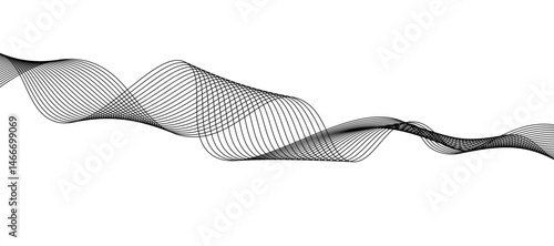 Abstract vector design featuring smooth, flowing gray wave lines on a white background. The waves should have a soft gradient and elegant curves, creating a sense of motion and calm. 