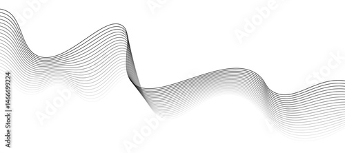 Abstract vector design featuring smooth, flowing gray wave lines on a white background. The waves should have a soft gradient and elegant curves, creating a sense of motion and calm. 
