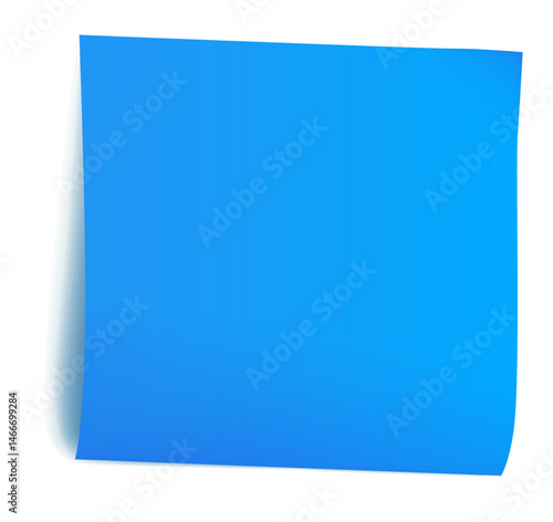 Blue sticky note with realistic shadow, isolated on white background. Blank reminder paper for message or design template.