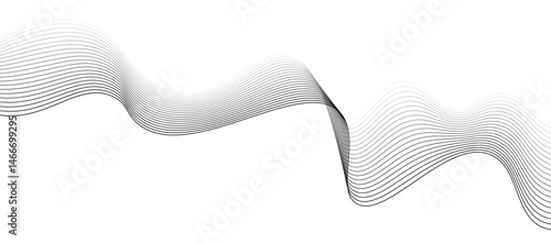 Abstract vector design featuring smooth, flowing gray wave lines on a white background. The waves should have a soft gradient and elegant curves, creating a sense of motion and calm. 