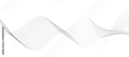 Abstract vector design featuring smooth, flowing gray wave lines on a white background. The waves should have a soft gradient and elegant curves, creating a sense of motion and calm. 