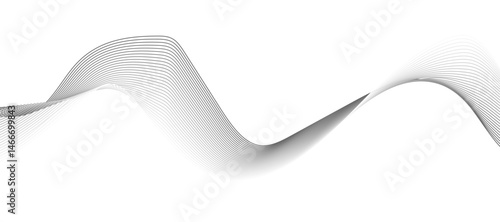 Abstract vector design featuring smooth, flowing gray wave lines on a white background. The waves should have a soft gradient and elegant curves, creating a sense of motion and calm. 