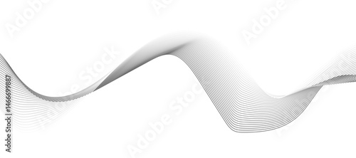 Abstract vector design featuring smooth, flowing gray wave lines on a white background. The waves should have a soft gradient and elegant curves, creating a sense of motion and calm. 