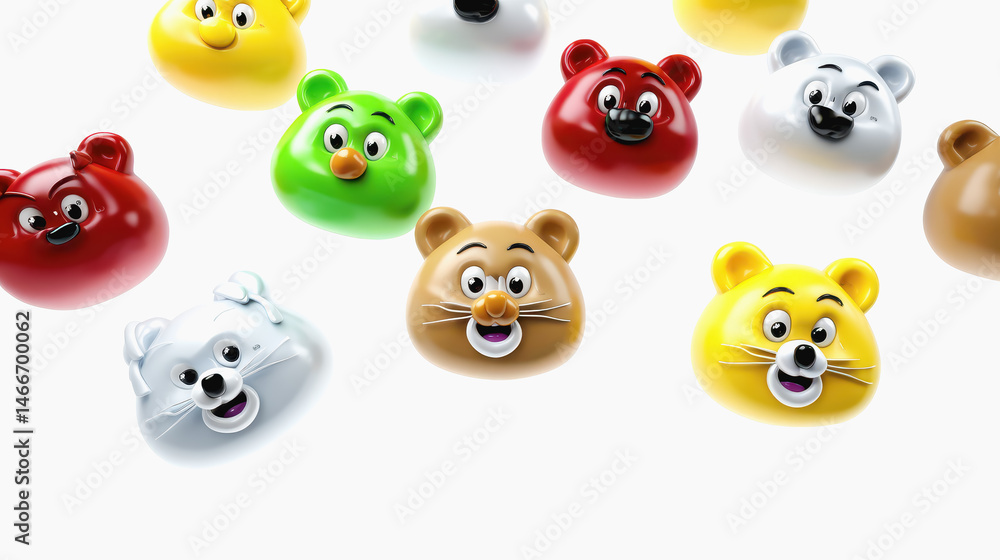 Bright and colorful kawaii pattern full of different bears in playful poses across a cheerful background Bright and colorful kawaii pattern full of different bears in playful poses across a cheerful background