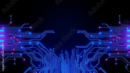 Abstract glowing blue and purple circuit board design with copy space ideal for technology backgrounds and presentations.