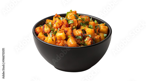 Spicy Potato Dish Recipe Indian Cuisine isolated on transparent background