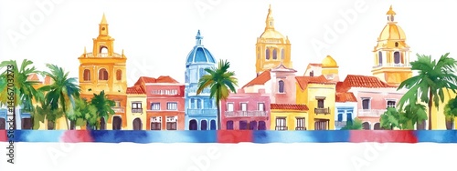 Cartagenas colorful colonial architecture on white background