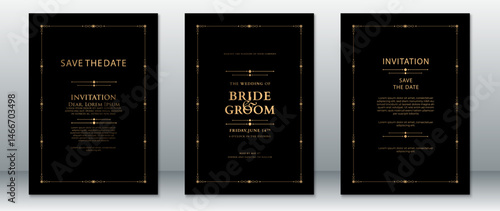 Elegant Black and Gold Wedding Invitation Card Set