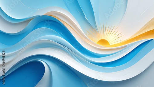 Elegant abstract background for Argentina’s Independence Day with sky blue and white waves, golden sun motif, and symbolic textures of unity and freedom