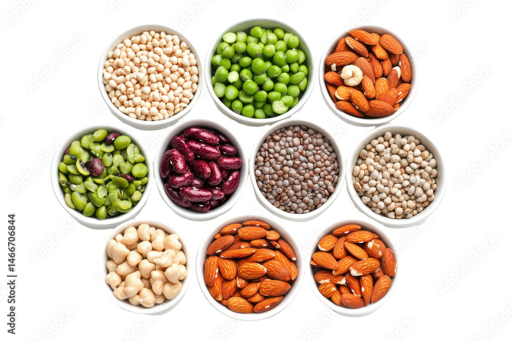 Ten Bowls of PlantBased Protein on Black Ten Bowls of PlantBased Protein on Black
