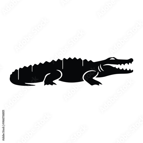 Crocodile silhouette vector illustration. Vector of crocodile design on white background, Black icon crocodile alligator on white background
