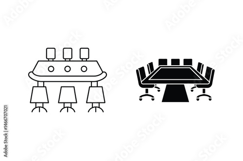 Vector illustration of two different office meeting tables with chairs icon design