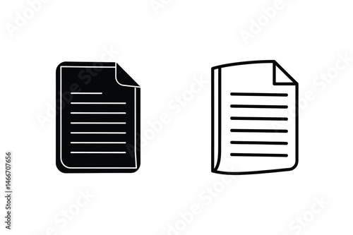 Two stylized black and white paper documents with written lines and curled corner