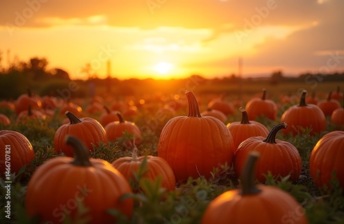Pumpkins in a field at sunset autumn vibe