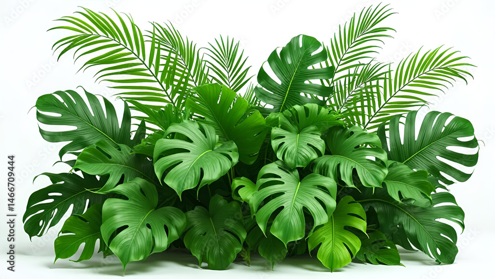 Fototapeta premium Tropical Green Leaf Cut Out Isolated on White Background – Botanical Exotic Foliage Clip Art