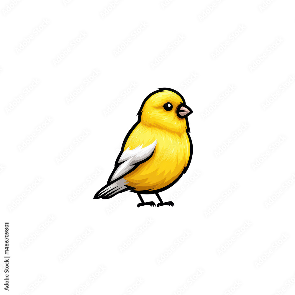 Obraz premium Simple Canary Bird with round Body, Cartoon Flat Vector, Minimal Clean Outline, Transparent Background