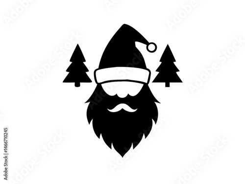 Santa Claus Icon: Festive Christmas Graphic with Pine Trees