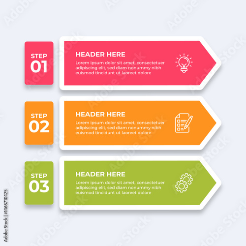 Threestep infographic with different icons.