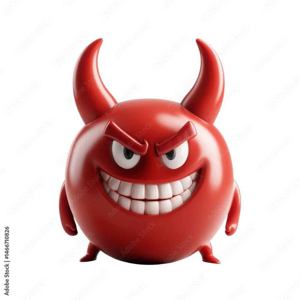 Red devil emoji isolated on white background with evil grin Red devil emoji isolated on white background with evil grin