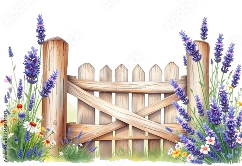 wooden fence with lavender flowers