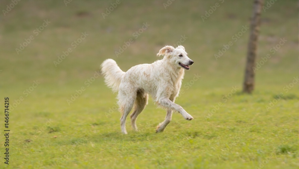 Fototapeta premium Borzoi mid stride in field