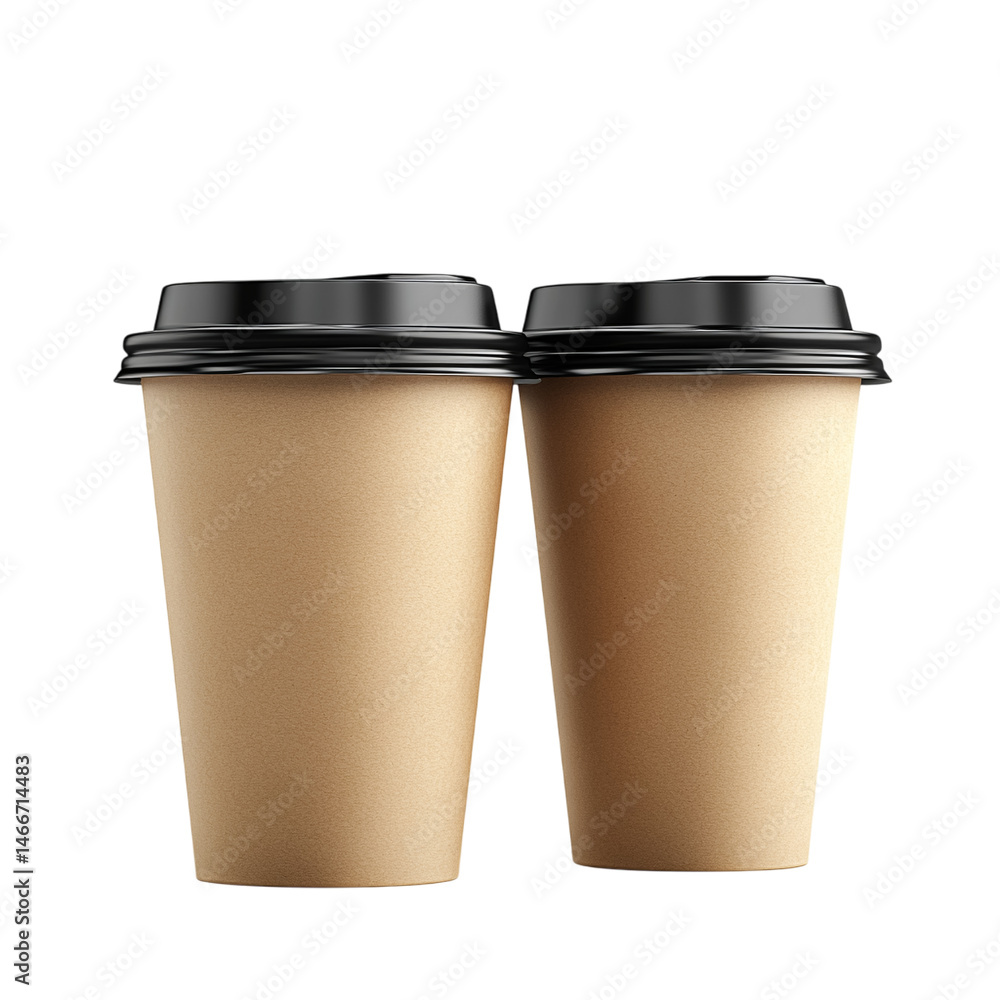 Two Brown Paper Coffee Cups with Black Lids Isolated on White Background
Two Brown Paper Coffee Cups with Black Lids Isolated on White Background