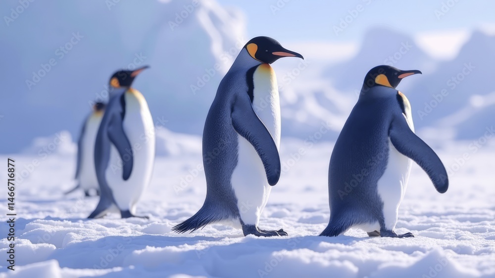 Fototapeta premium Penguins walking on the snow