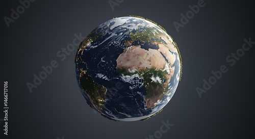 Earth Globe Rotating Showing Continents and City Lights