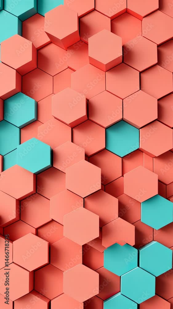 Dynamic motion of rotating orange and blue hexagons creating a mesmerizing geometric pattern Dynamic motion of rotating orange and blue hexagons creating a mesmerizing geometric pattern