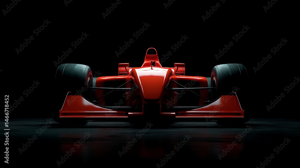 Naklejka premium A red race car is shown in a black background