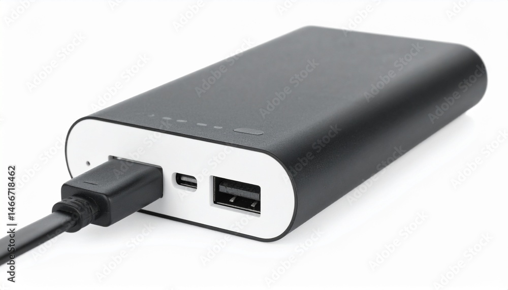 Power Bank with LED Indicator on Isolated White Background Power Bank with LED Indicator on Isolated White Background