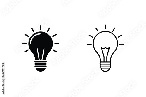 Modern black and white simple lightbulb icons representing ideas and innovation