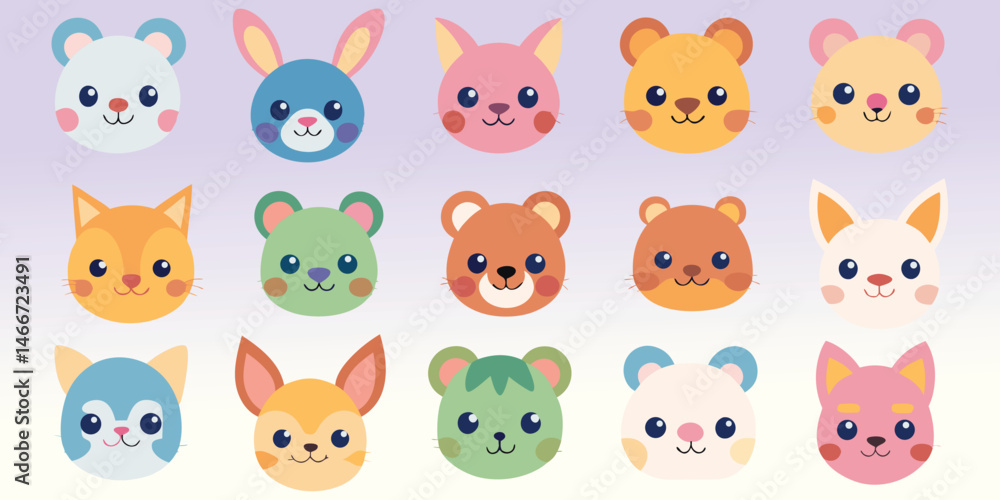 Fototapeta premium Collection of Cute Cartoon Animal Faces vector
