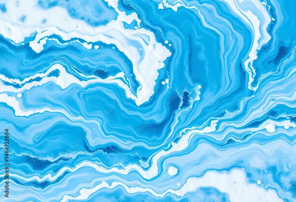Fototapeta premium Abstract glacial river patterns, swirling icy blue and white textures, background, top down