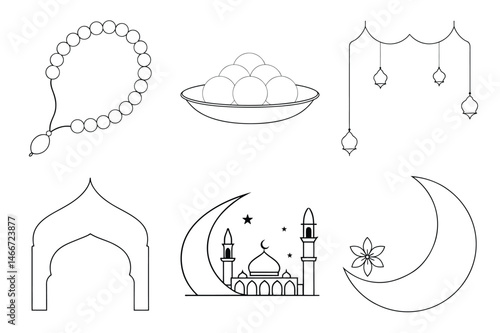 Clean Eid ul Adha line art illustration for greeting cards and festive decorations