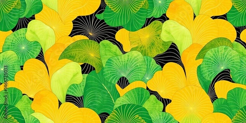 Abstract Japanese-inspired green and yellow seamless pattern , pattern, nature