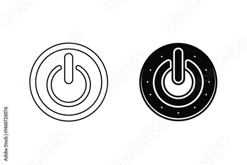 Two simple power buttons icon designs in black and white representing on and off functionality