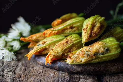 Crab-stuffed zucchini blossoms 